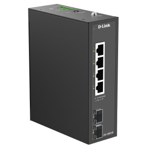 D-Link DIS-100G-06 6-Port Unmanaged Industrial Ethernet Switch, 2 SFP slots, Plug-and-play, Fanless, DIN-rail mount